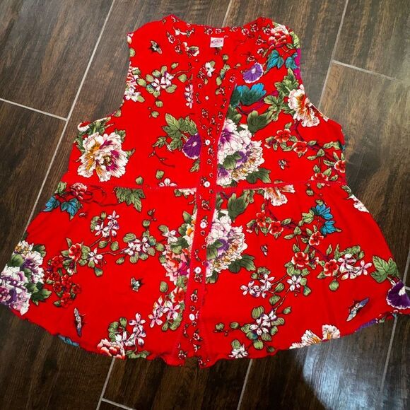 🌺 “Billa” Red Floral Sleeveless Peplum Top – Size XL - Picture 9 of 16